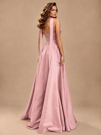 Strapless Prom Dress Side High Slit A-line Formal Dress with Scarf