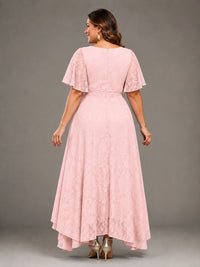 Jacquard Chiffon A-Line V-Neck High-Low Mother of the Bride Dress