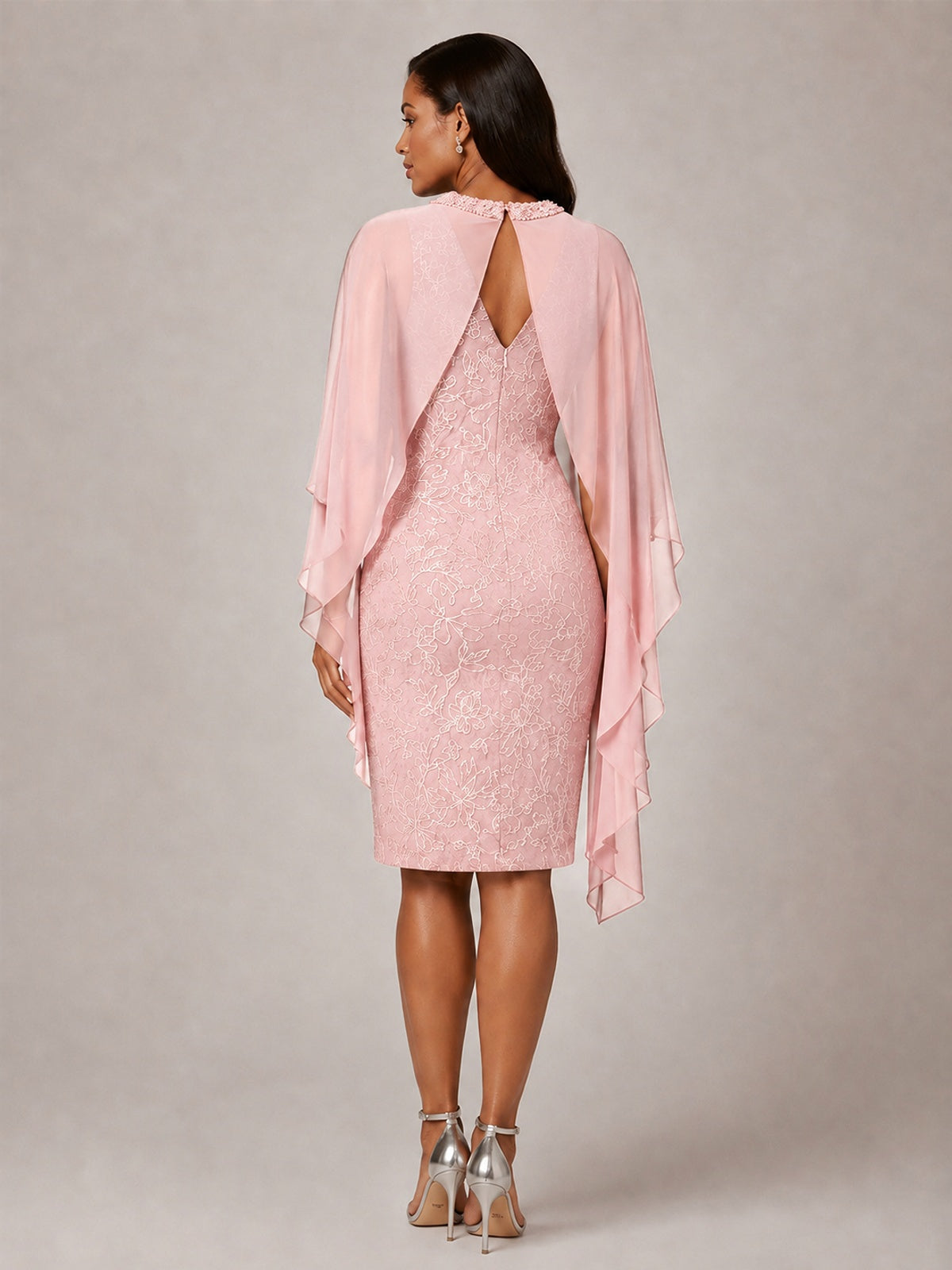 Floral Sheath Mother of the Bride Dress with Cape Overlay