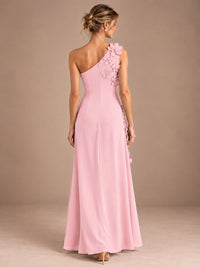 Sage Green One Shoulder Satin Formal Maxi Dress with 3D Floral