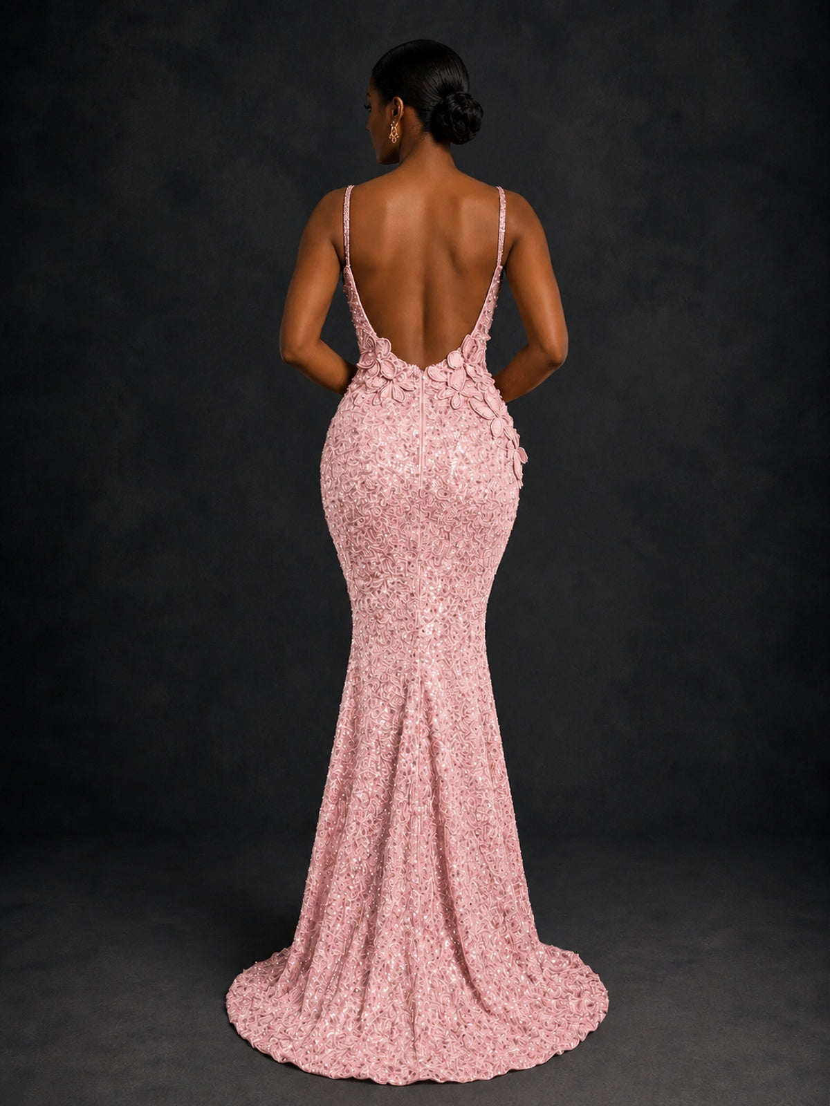 Sequin Mermaid Prom Dress with Floral Applique