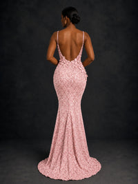 Sequin Mermaid Prom Dress with Floral Applique