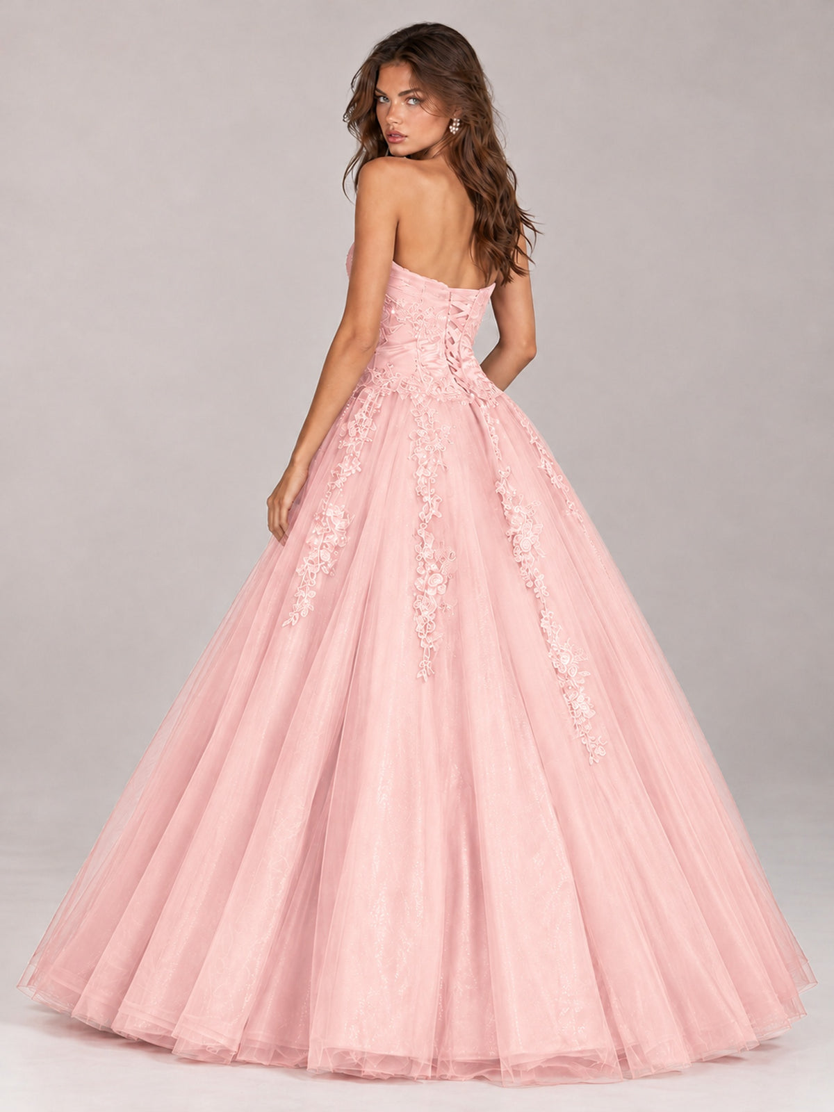 Strapless Sweetheart Tulle Ball Gown Prom Dress with Lace Appliques