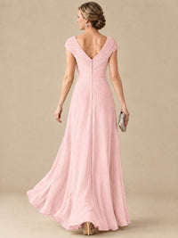 Pleated Chiffon Lace Mother of The Bride Dresses with Beading Cap Sleeves