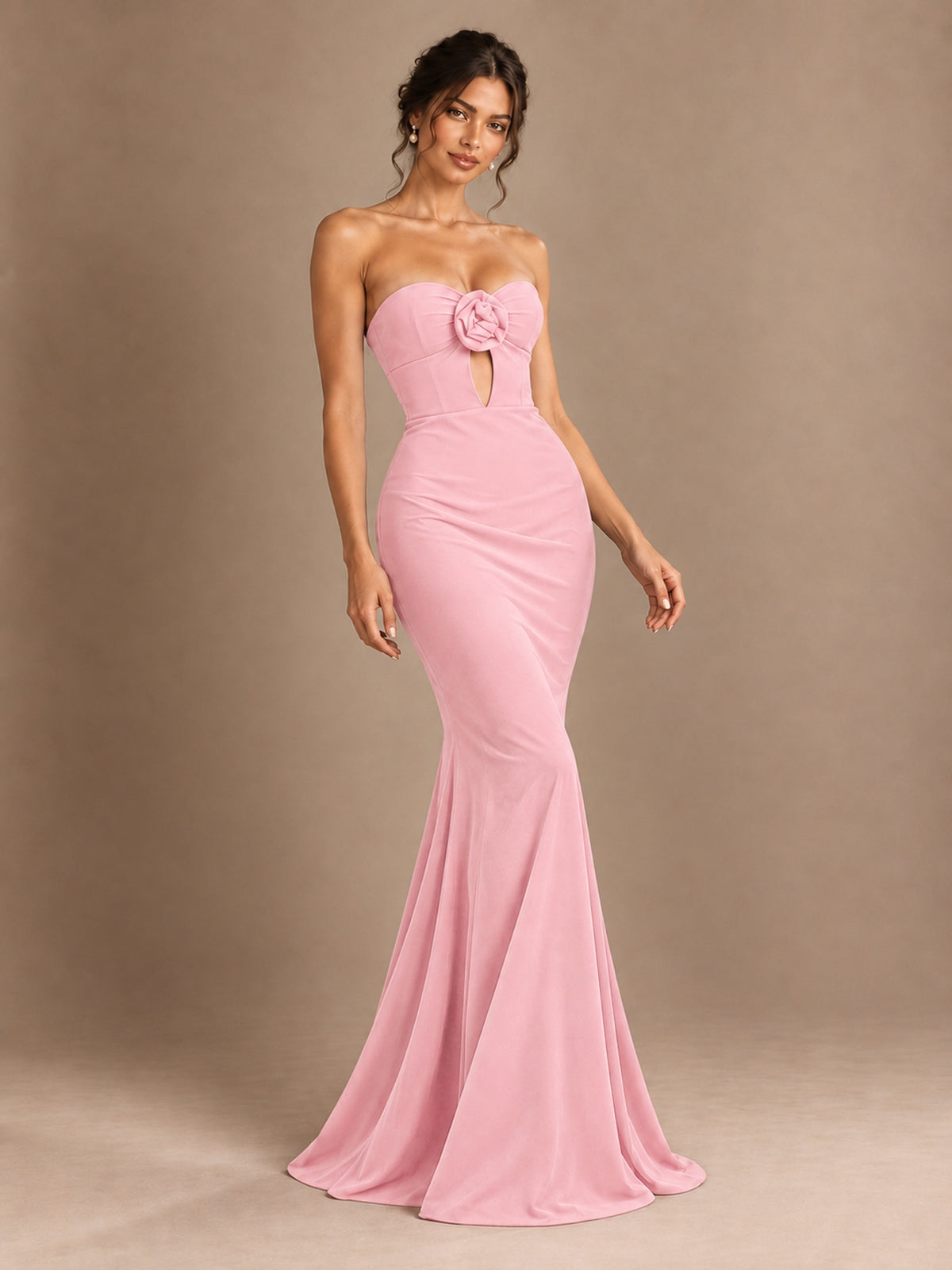 Emerald Green Strapless Mermaid Prom Dress with 3D Rose & Keyhole Cutout