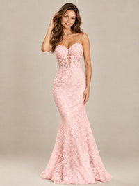 Strapless Corset Mermaid Prom Dress with Floral Lace Appliqué
