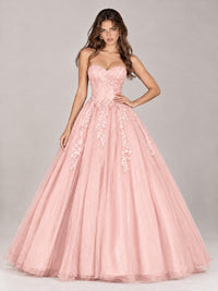 Strapless Sweetheart Tulle Ball Gown Prom Dress with Lace Appliques