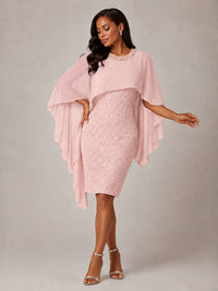Floral Sheath Mother of the Bride Dress with Cape Overlay