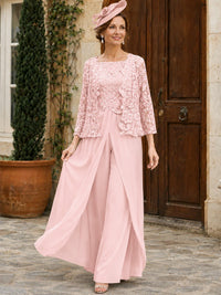 Elegant 3-Piece Chiffon Mother of the Bride Pantsuit with Floral Applique Jacket
