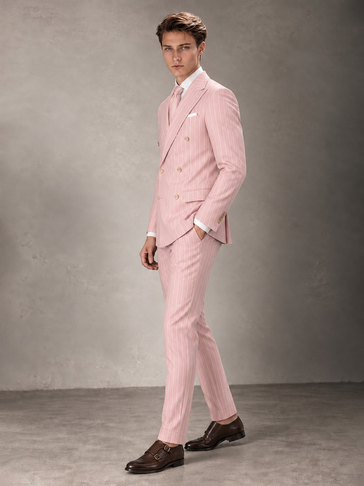 Double Breasted Pinstripe Men's Suit 2 Piece (Jacket & Pants) for Wedding & Formal Prom