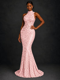 Sparkly Sequin High Neck Mermaid Prom Dress