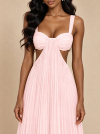 Butter Yellow Pleated Cutout Maxi Dress