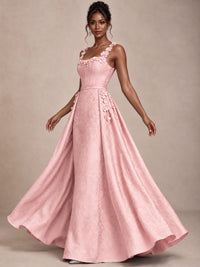 Light Blue 3D Floral Jacquard Prom Dress with Detachable Overskirt Corset Gown