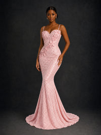 Sequin Mermaid Prom Dress with Floral Applique
