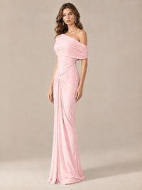 Elegant Draped Off Shoulder Ruched Mermaid Chiffon Formal Evening Gown
