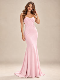 Light Blue Strapless Sweetheart Mermaid Prom Dress with Pleated Bodice