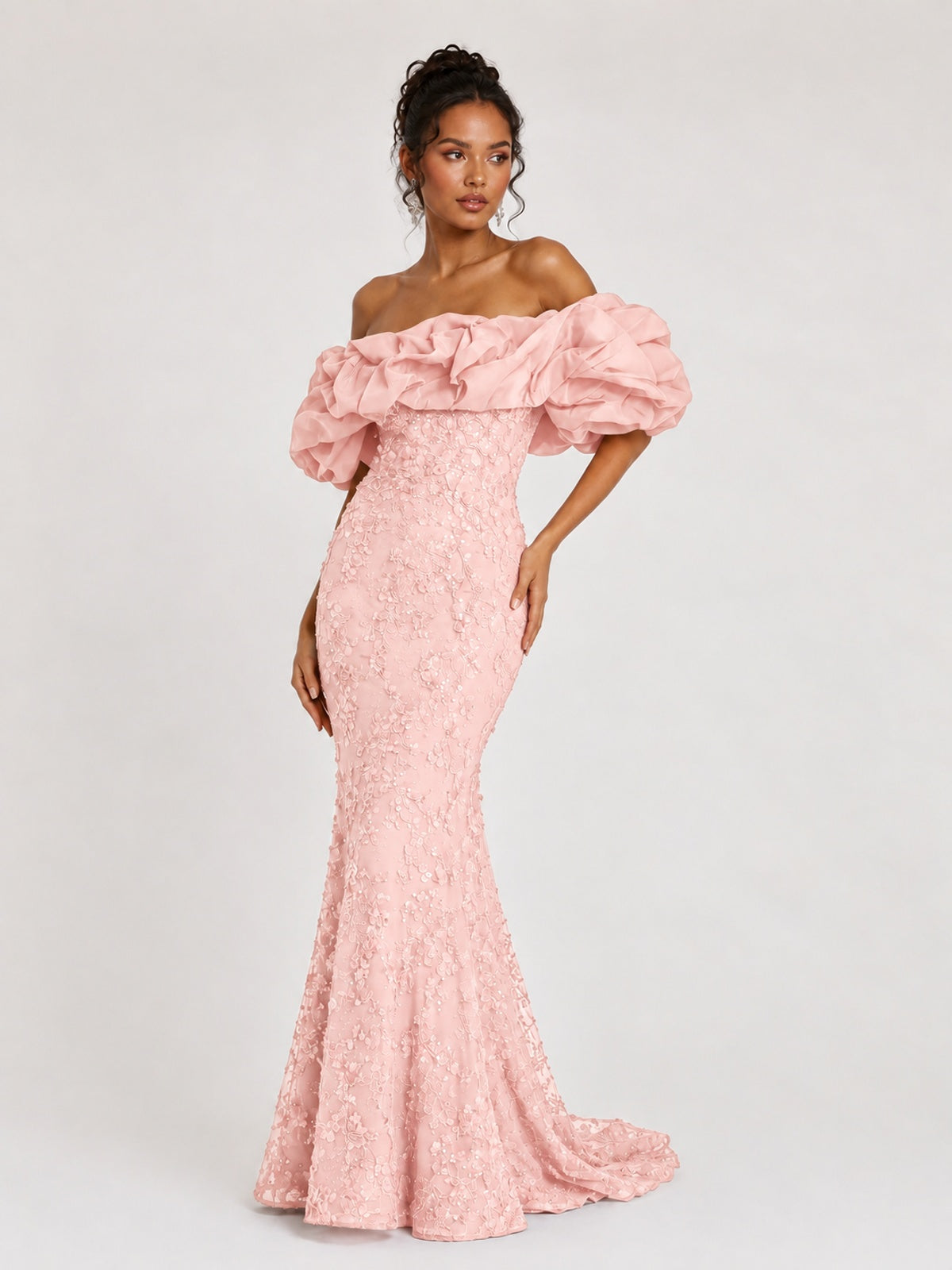 Sequin Off-Shoulder Ruffle Mermaid Prom Dress