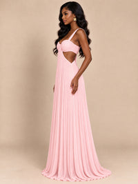 Butter Yellow Pleated Cutout Maxi Dress