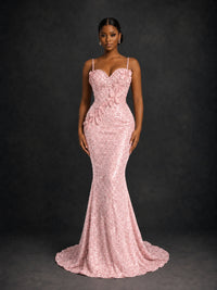 Sequin Mermaid Prom Dress with Floral Applique