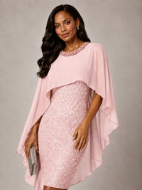 Floral Sheath Mother of the Bride Dress with Cape Overlay