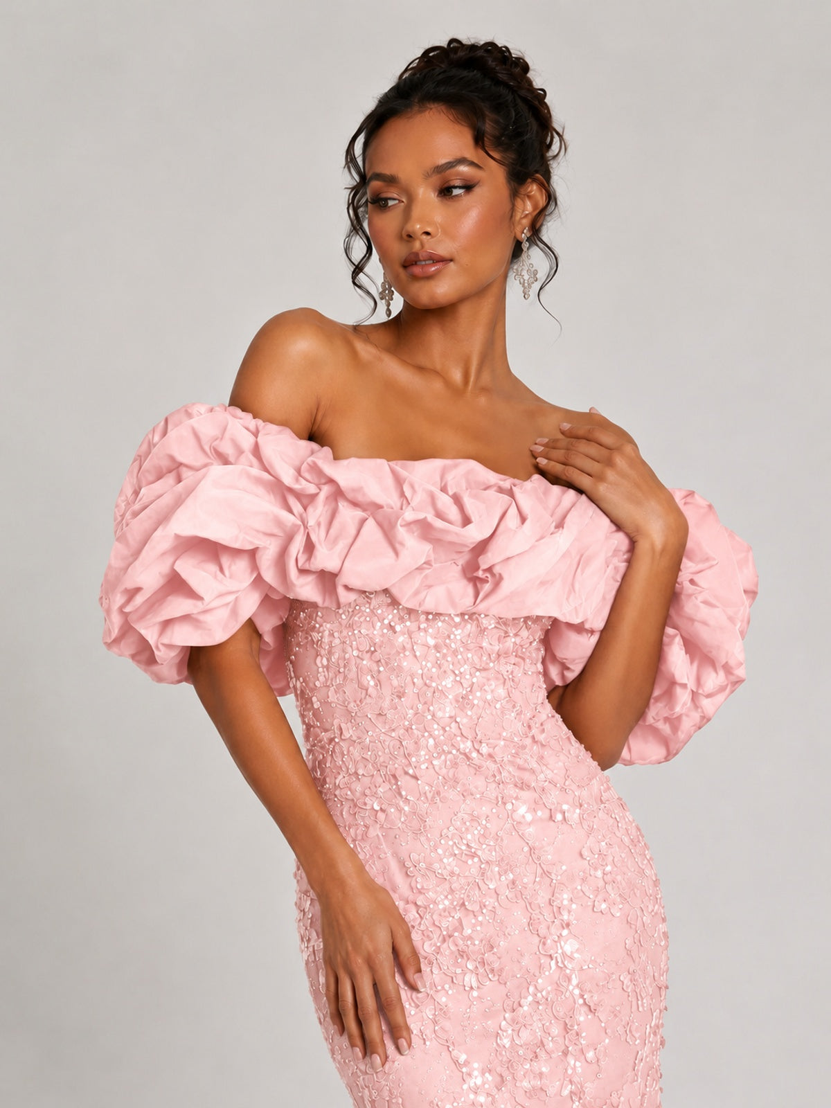Sequin Off-Shoulder Ruffle Mermaid Prom Dress
