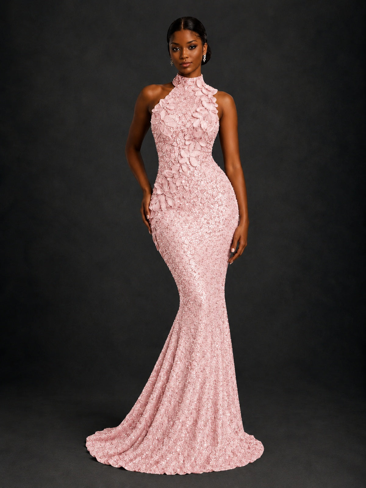 Sparkly Sequin High Neck Mermaid Prom Dress