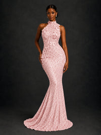 Sparkly Sequin High Neck Mermaid Prom Dress
