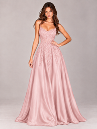 Lace Applique Satin A-Line Prom Dress with Sheer Bodice