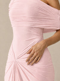 Elegant Draped Off Shoulder Ruched Mermaid Chiffon Formal Evening Gown