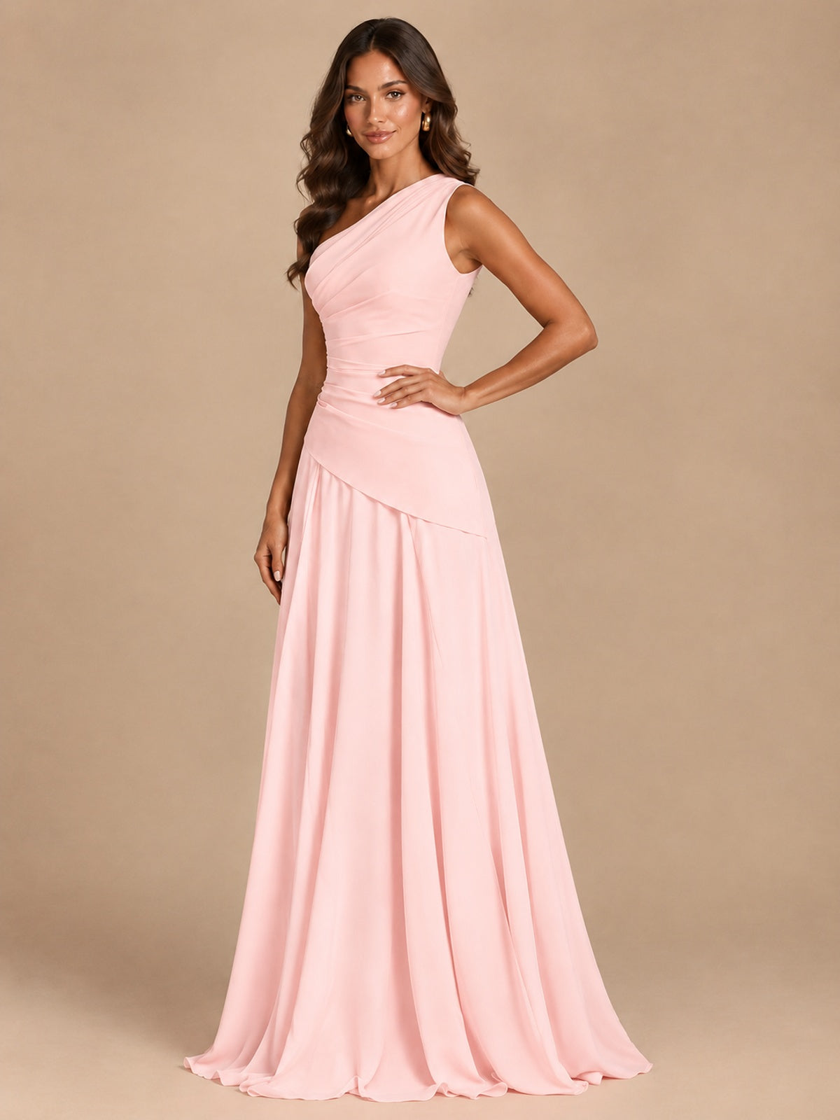 One Shoulder Prom Dress A-line Ruched Women Wedding Formal Gowns