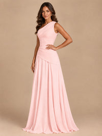 One Shoulder Prom Dress A-line Ruched Women Wedding Formal Gowns
