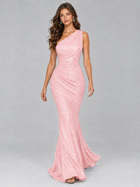 Sequin Mermaid One Shoulder Prom Dress Long formal Gown