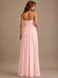 Srapless Sweetheart Chiffon Prom Dress Ruffle Formal Evening Gown