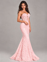 Strapless Corset Mermaid Prom Dress Lace Appliqué Formal Gown