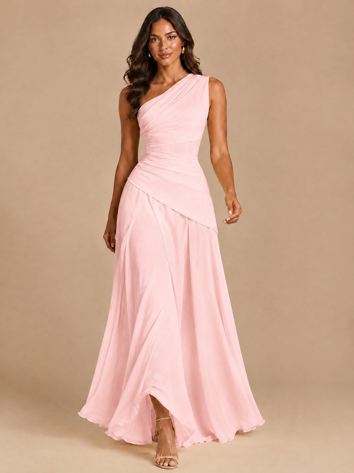 One Shoulder Prom Dress A-line Ruched Women Wedding Formal Gowns