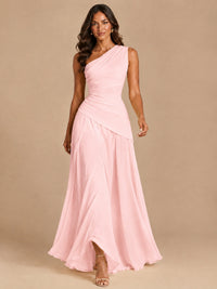 One Shoulder Prom Dress A-line Ruched Women Wedding Formal Gowns