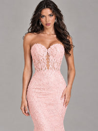 Strapless Corset Mermaid Prom Dress Lace Appliqué Formal Gown