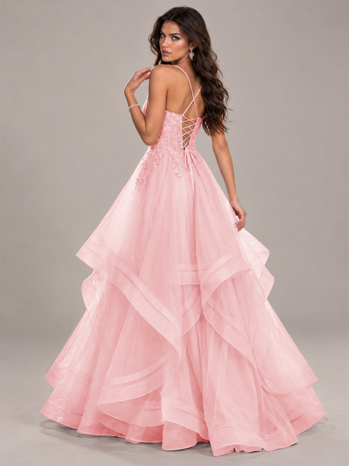 Lace Corset Ball Gown Prom Dress with Cascading Tulle Ruffles