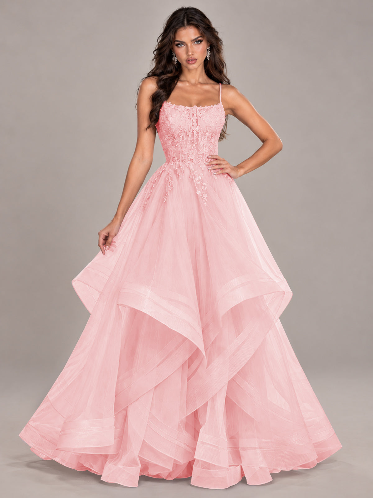Lace Corset Ball Gown Prom Dress with Cascading Tulle Ruffles