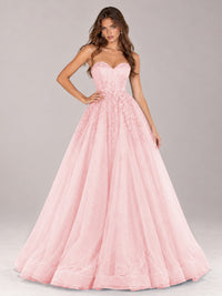 Strapless Sweetheart Beaded Corset Glitter Tulle Ball Gown Prom Dress