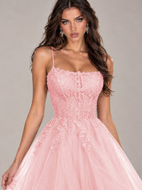 Lace Corset Ball Gown Prom Dress with Cascading Tulle Ruffles