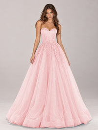 Strapless Sweetheart Beaded Corset Glitter Tulle Ball Gown Prom Dress