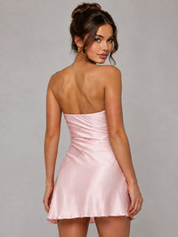 Burnt Orange Strapless Satin Mini Dress