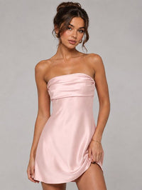Burnt Orange Strapless Satin Mini Dress