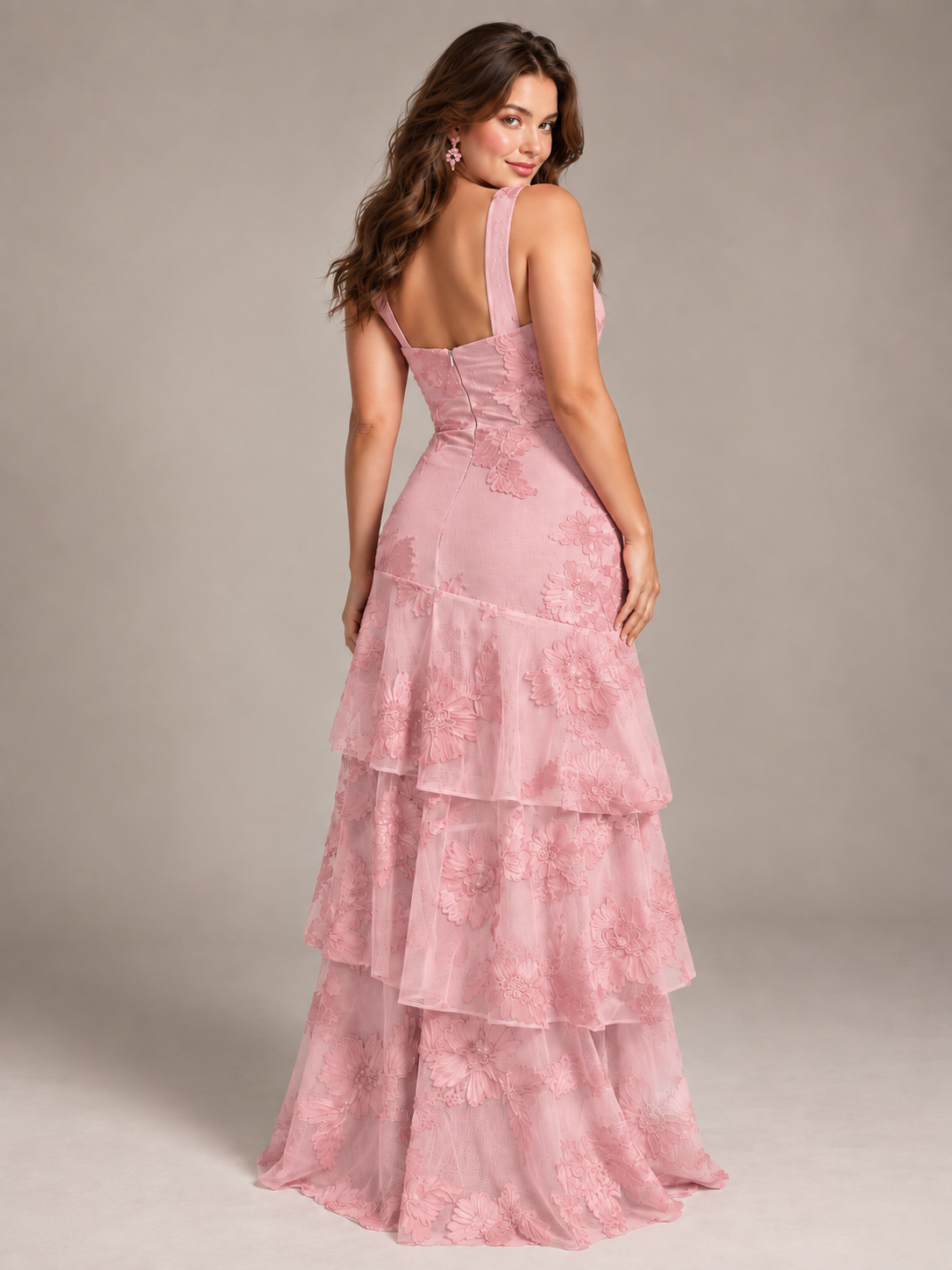 Hot Pink Halter Floral Applique Maxi Dress