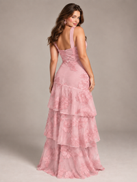 Hot Pink Halter Floral Applique Maxi Dress