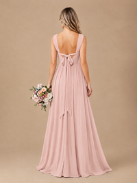Pleated Chiffon V Neck Wedding Bridesmaid Dresses Floor Length with Slit