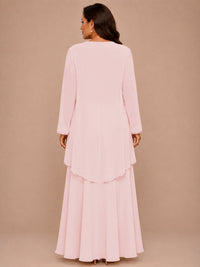 Champagne Beaded Chiffon Mother of the Bride Dress with Jacket V-Neck Gown