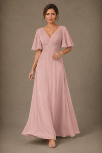 A-Line Chiffon Mother of the Bride Dress with Applique