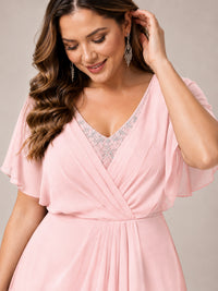 Navy Blue A-Line V-Neck Tea-Length Mother of the Bride Dress
